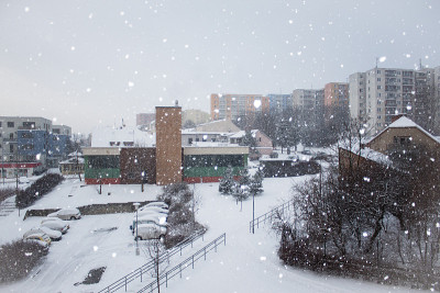 布尔诺下大雪。气候灾难。