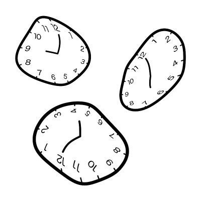 扭曲的形状时钟孤立矢量插图。