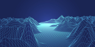 抽象的数字景观。3d线框景观背景。3d未来矢量插图。