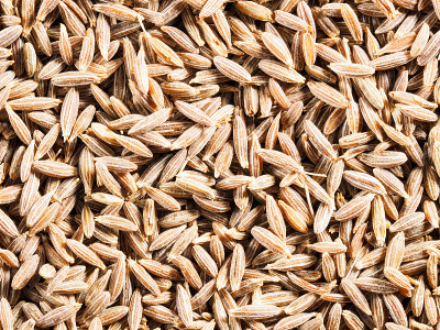 孜然种子(Cumin seeds)， Jeera在微距照片上