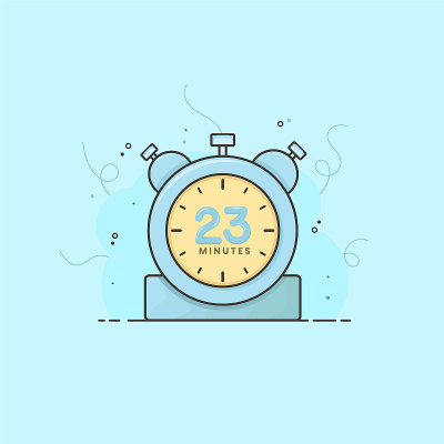 23分钟闹钟、计时器、秒表矢量时间符号。23分钟矢量图标平面插图。