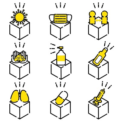可用于病毒防护、对策等的黄色图标集/插图材料(矢量插图)