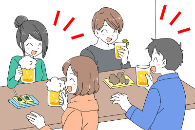 插图材料的青年男女享受一个饮酒聚会