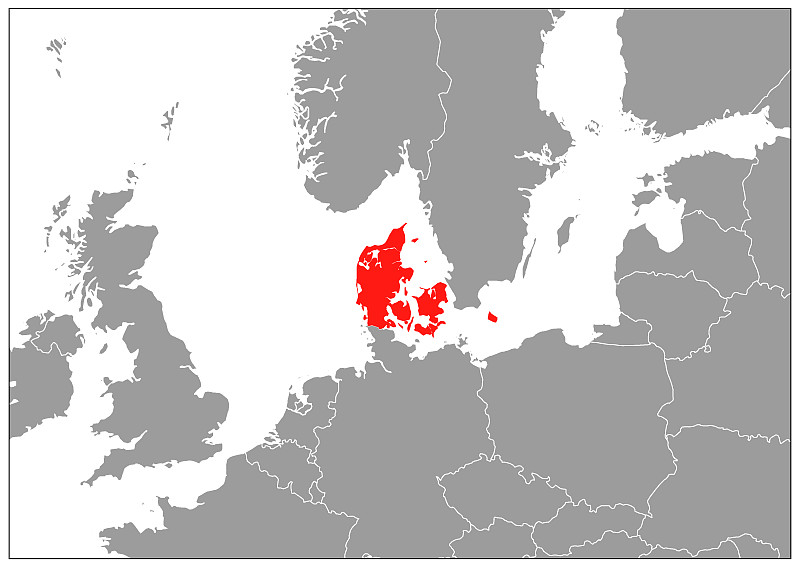 丹麦地图在灰色的基础上