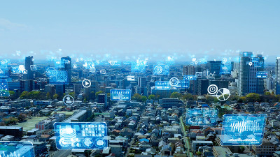 智慧城市与通信网络概念。5克。物联网(IoT)。电信。