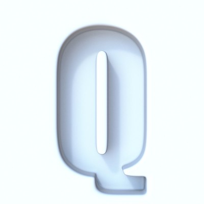 白色洞阴影字体字母Q 3D