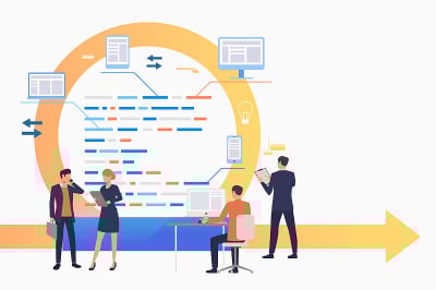Scrum team working on tasks