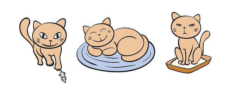 可爱的小猫。颜色矢量图