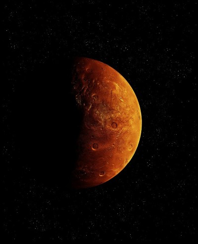 太空中有陨石坑的红色星球