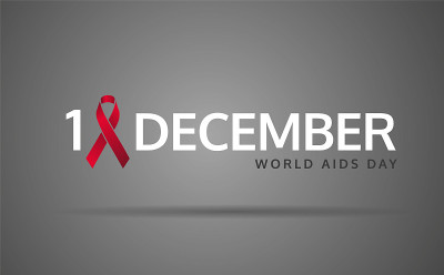 12月1日世界艾滋病日网页横幅设计，灰色背景为红丝带。——矢量