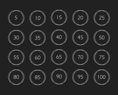 数据集。矢量平面插图。把数字5到100圈起来。