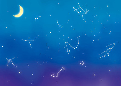 夏季星座，银河和夜空的插图