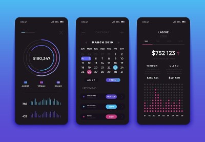 Mobile app interface screen design. Set of differe