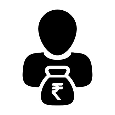 印度卢比符号图标向量人男性符号阿凡达与商业金融和银行储蓄帐户的钱袋在象形图