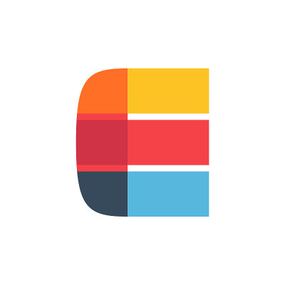 E letter logo colored brightly and vividly with co