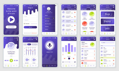 Set of UI, UX, GUI screens Music app flat design t