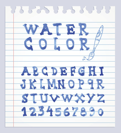 字体水彩。手写的矢量插图。