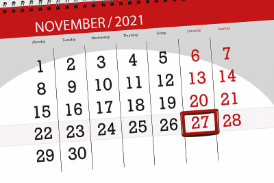 2021年11月的日历计划，截止日期27日，周六