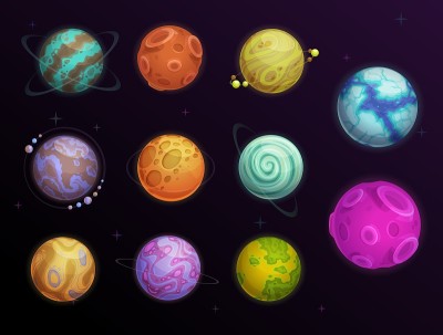 太空中有光环和卫星的梦幻行星