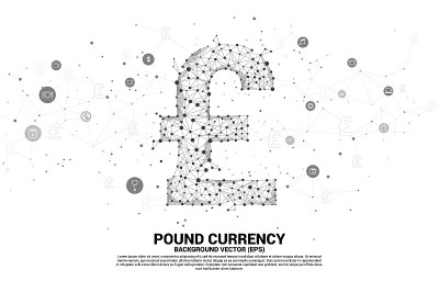 向量货币英镑货币图标从多边形点连接线。