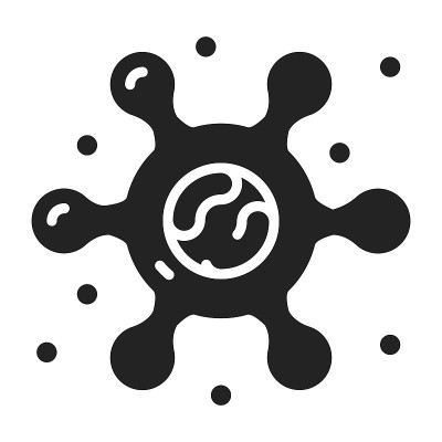 病毒黑色符号图标。细菌、微生物的迹象。象形文字用于网页、手机应用、促销。