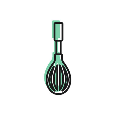 Black line Kitchen whisk icon isolated on white ba