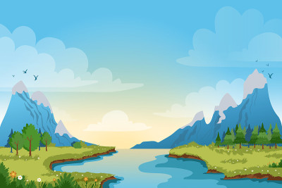春季景观场景矢量插图