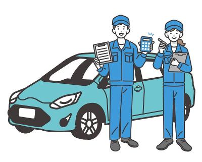 矢量插图的汽车和汽车技工做一个估计或检查/汽车/汽车检查/修理