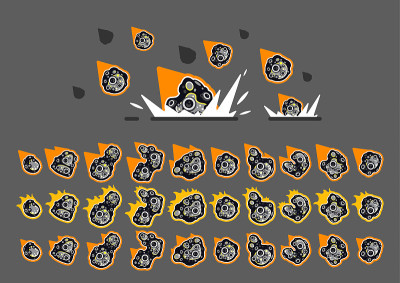 Animated asteroids with fire for creating video ga