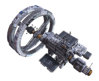未来空间站孤立的白色背景3D插图