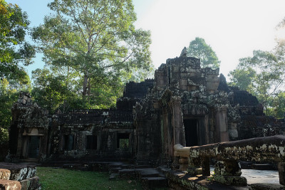 Banteay Kdei的中世纪高棉庙宇。建筑的吸引力。古老的建筑。
