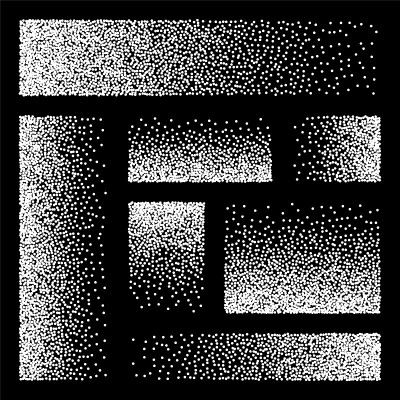 点画图案，点矩形设计元素。点画，点画，使用点画着色。像素解体，随机半色调效果。白噪音颗粒纹理。矢量图