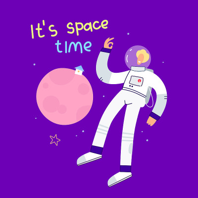 一个有趣的宇航员正在飞往太空中的行星