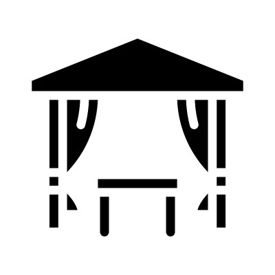 帐篷与桌子吃字形图标矢量插图