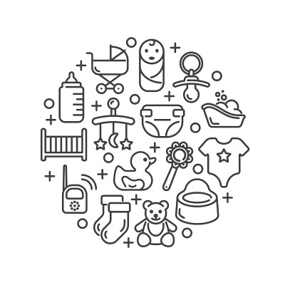 Line design with baby care elements isolated on wh