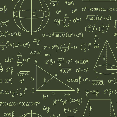 公式的模式。数学或几何公式与字母和数字图形和符号复杂的科学图表三角学炫目的矢量无缝背景