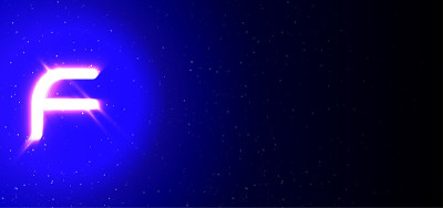 超级发光的蓝色霓虹灯字母F。现实的霓虹灯爆炸。