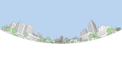 城市景观矢量图。线条画插图。