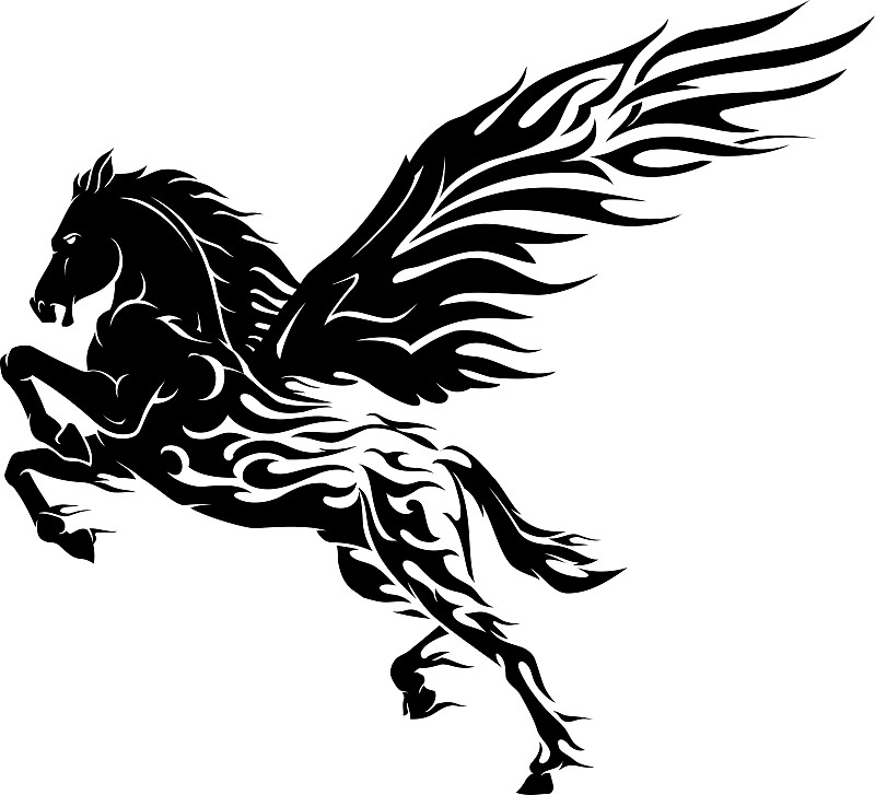Flaming Abstract Black Pegasus