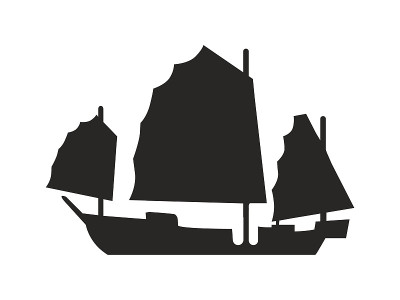 古代船与宽帆布黑色剪影