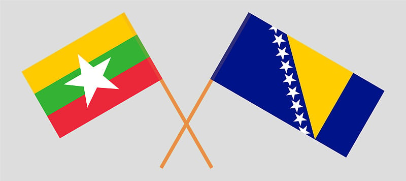 Crossed flags of Myanmar and Bosnia and Herzegovin