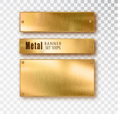 Metal gold banners set realistic. Vector Metal bru