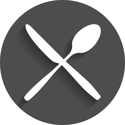 吃符号图标。餐具的象征。刀和勺子。