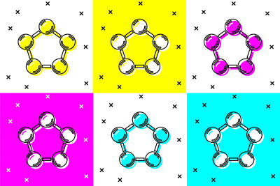 Set Molecule icon isolated on color background. St