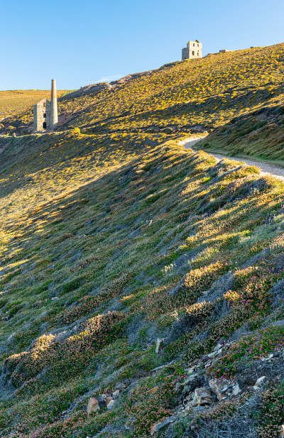 秋天在Wheal Coates，一个历史悠久的锡矿坐落在西南海岸的路径，在英格兰，康沃尔，英国，在波