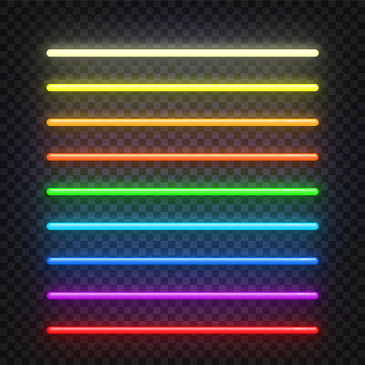 Neon brushes set. Set of colorful light objects on
