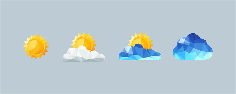 Weather forecast icon set with white and blue clou