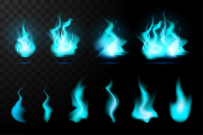 Realistic fire flames set blue
