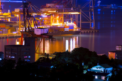 台湾，港口城市，基隆港，基隆市，码头夜景，