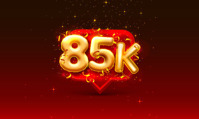谢谢关注者们，85000在线社交群，庆祝横幅快乐，矢量